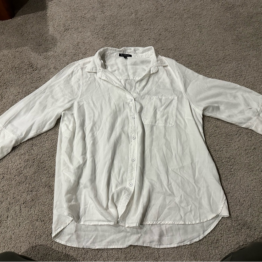 Women's SIZE 1X Velvet Heart White Button-Down Dress Shirt